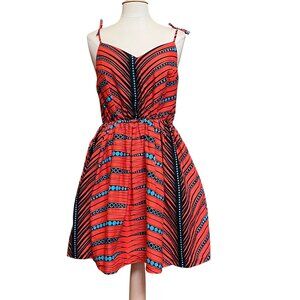 D'Iyanu Womens Sleeveless Spaghetti Strap Graphic Dress L Red/Black/Blue Pockets